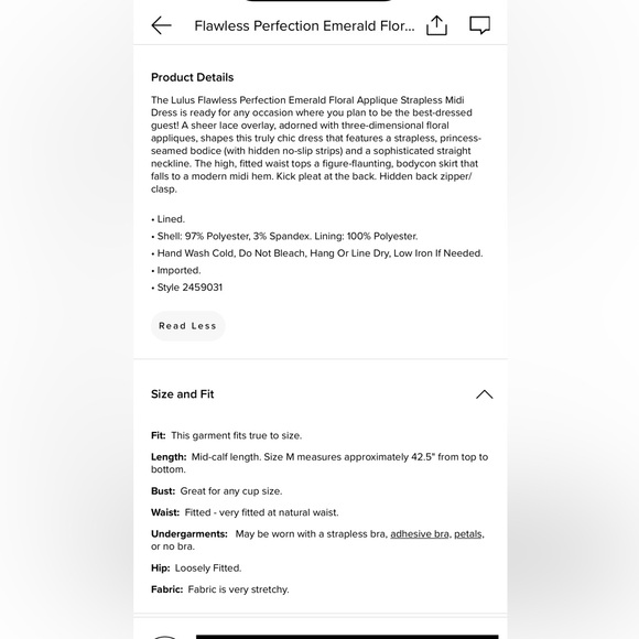 Lulus Flawless Perfection Emerald Floral Applique Strapless Midi Dress Green NEW - Picture 5 of 5